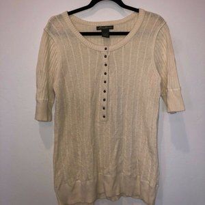 Eddie Bauer CREAM Henley Ribbed Short Slv Sweater